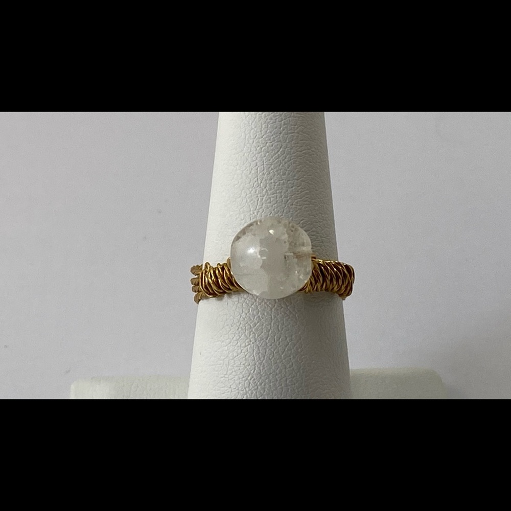 Handmade Glass Bead Ring Antique Brass Wire